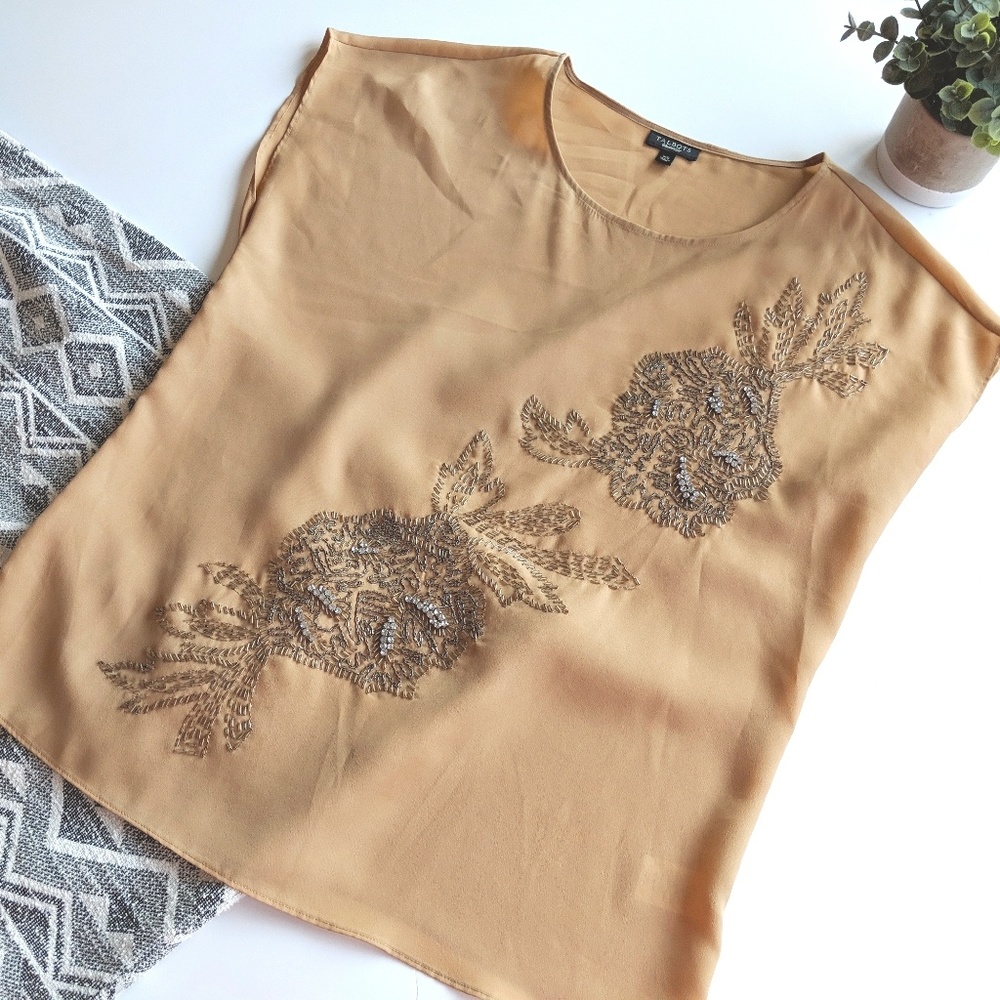 ‼️ Talbots Gold Top with Rhinestones Size XS - Picture 2 of 8